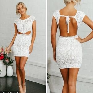 Hello Molly White Lace Cutout Mini Dress